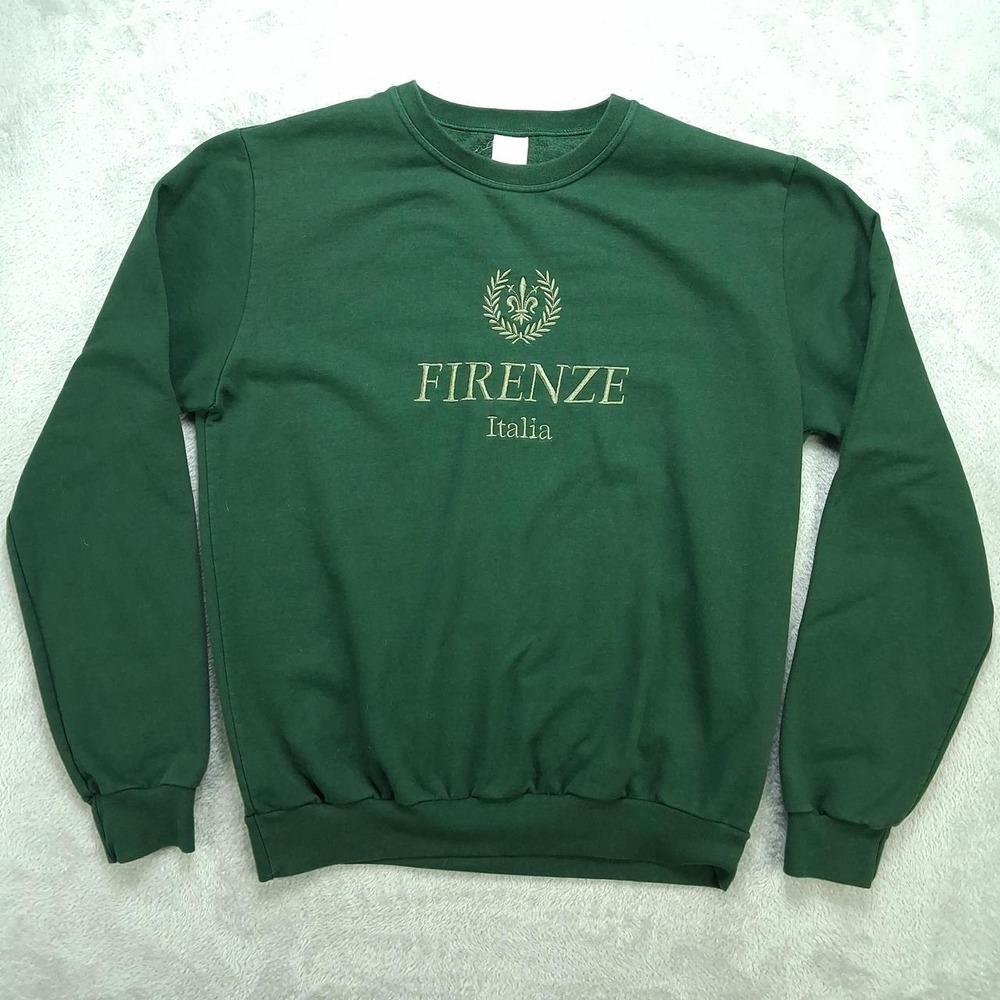 Firenze Italia Embroidered Green Crewneck Sweatshirt Florence Italy Souvenir